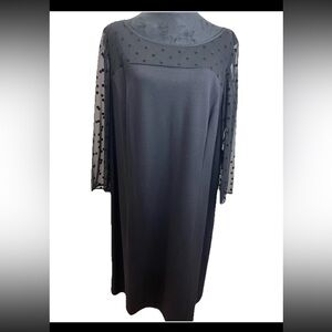 Talbots woman size 16 all black mesh sleeves ladies sheath dress stretch classy